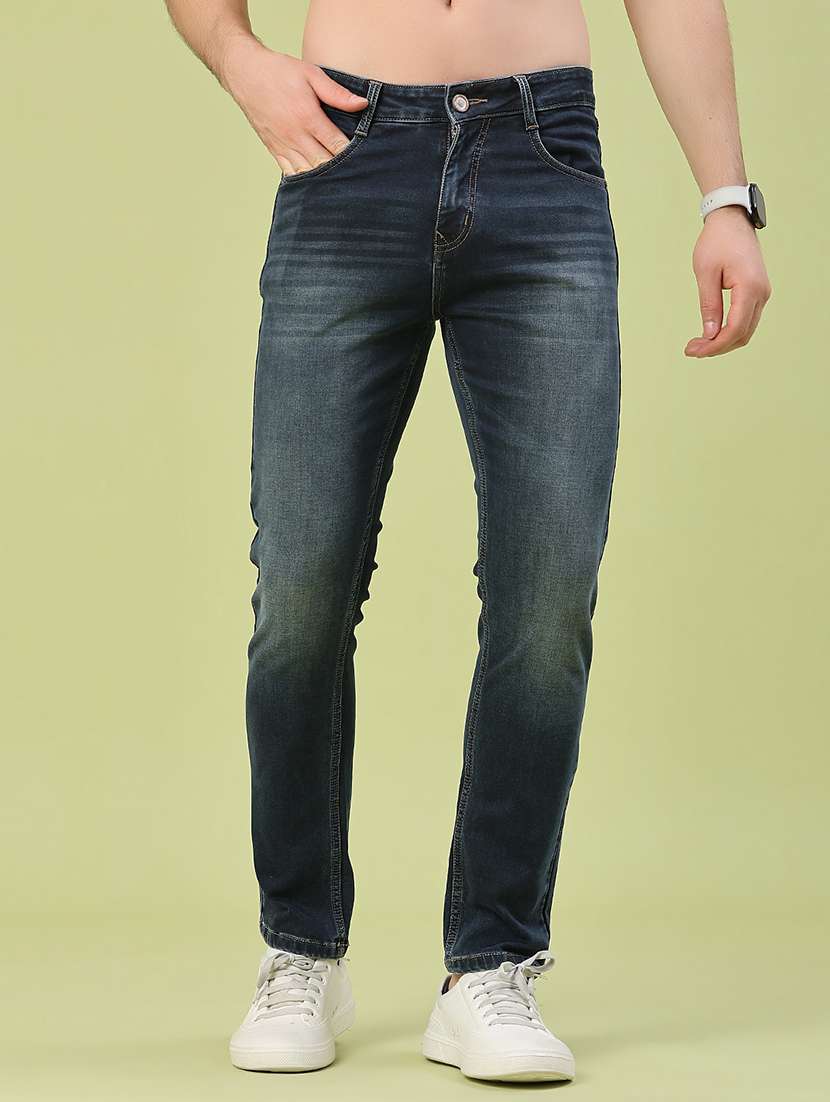 men washed mid rise full length skinny fit jeans
