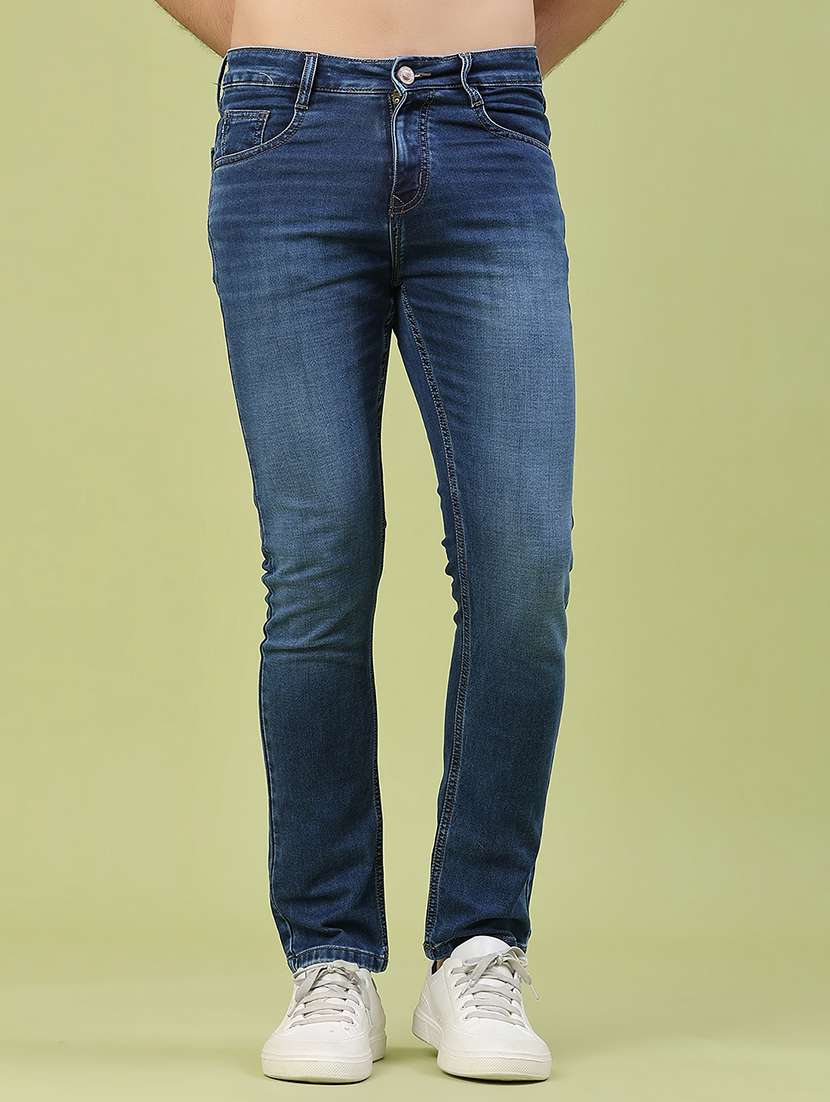 men washed mid rise full length skinny fit jeans