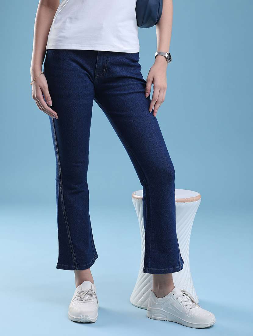women solid mid rise bootcut jeans