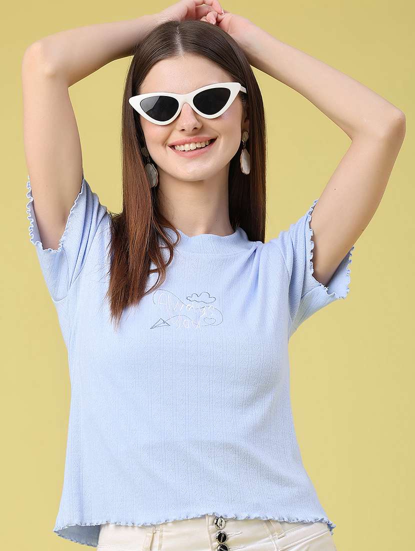 women embroidered round neck regular t-shirt