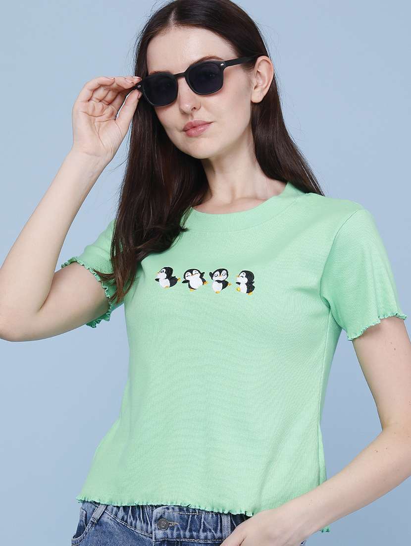 women embroidered round neck t-shirt