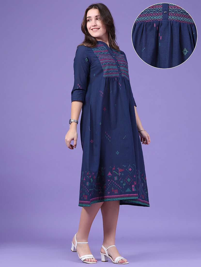 Women Printed Three Quarter Sleeves A-line Dress - 22438322 -  Standard Image - 3
