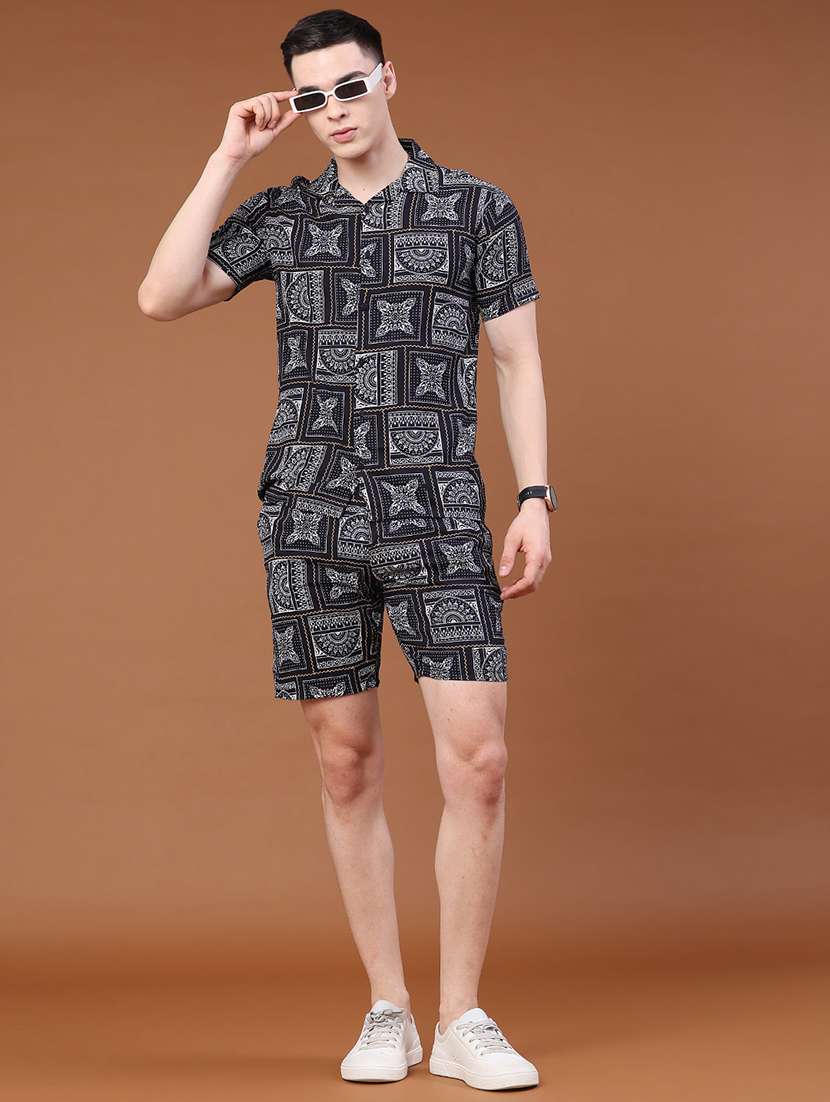 men printed short sleeves shirt and shorts co-ord set