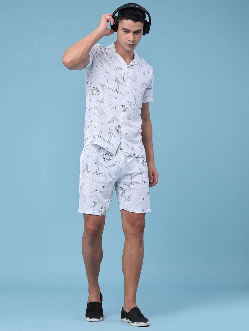 men printed short sleeves shirt and shorts co-ord set