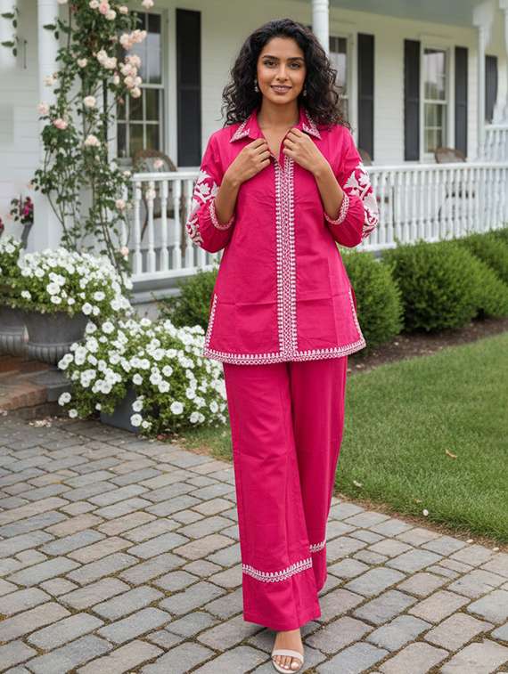 women embroidered shirt and trouser co-ord set