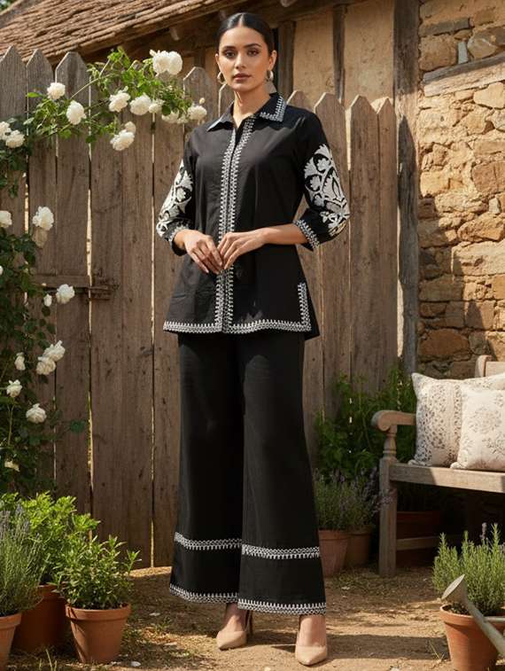 women embroidered shirt and trouser co-ord set