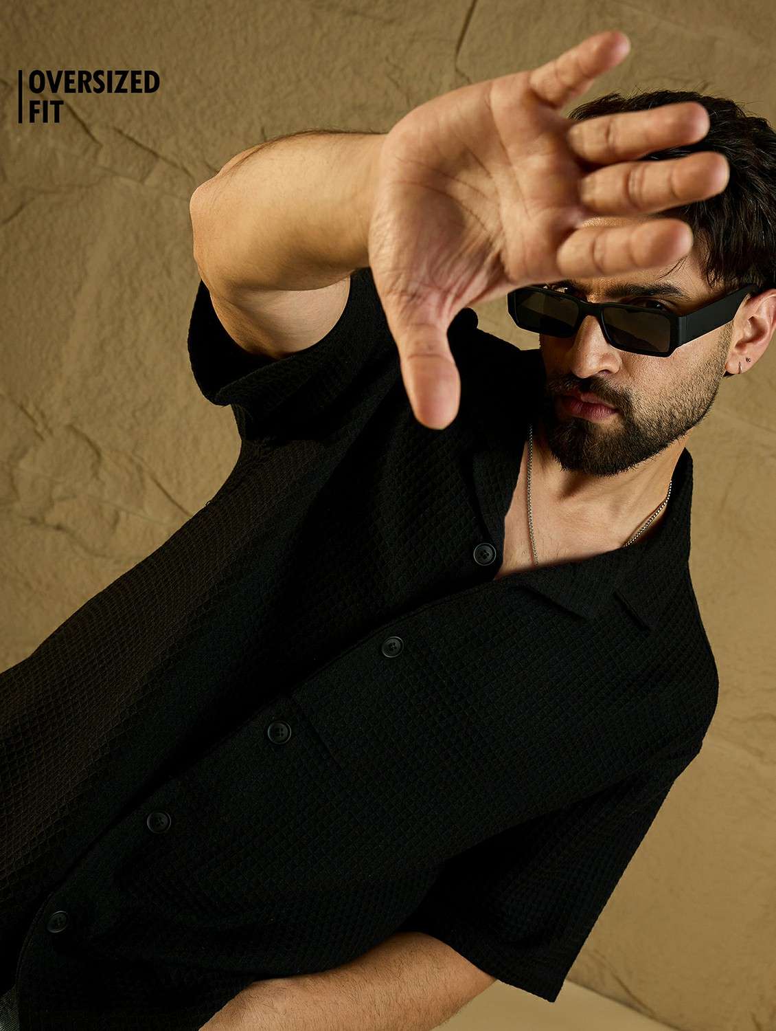 men textured short sleeve oversized casual shirt - 22438382 -  Standard Image - 3