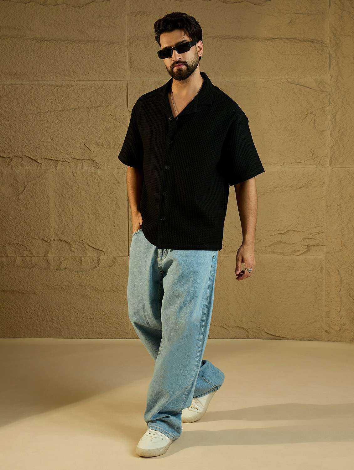 men textured short sleeve oversized casual shirt - 22438382 -  Standard Image - 5