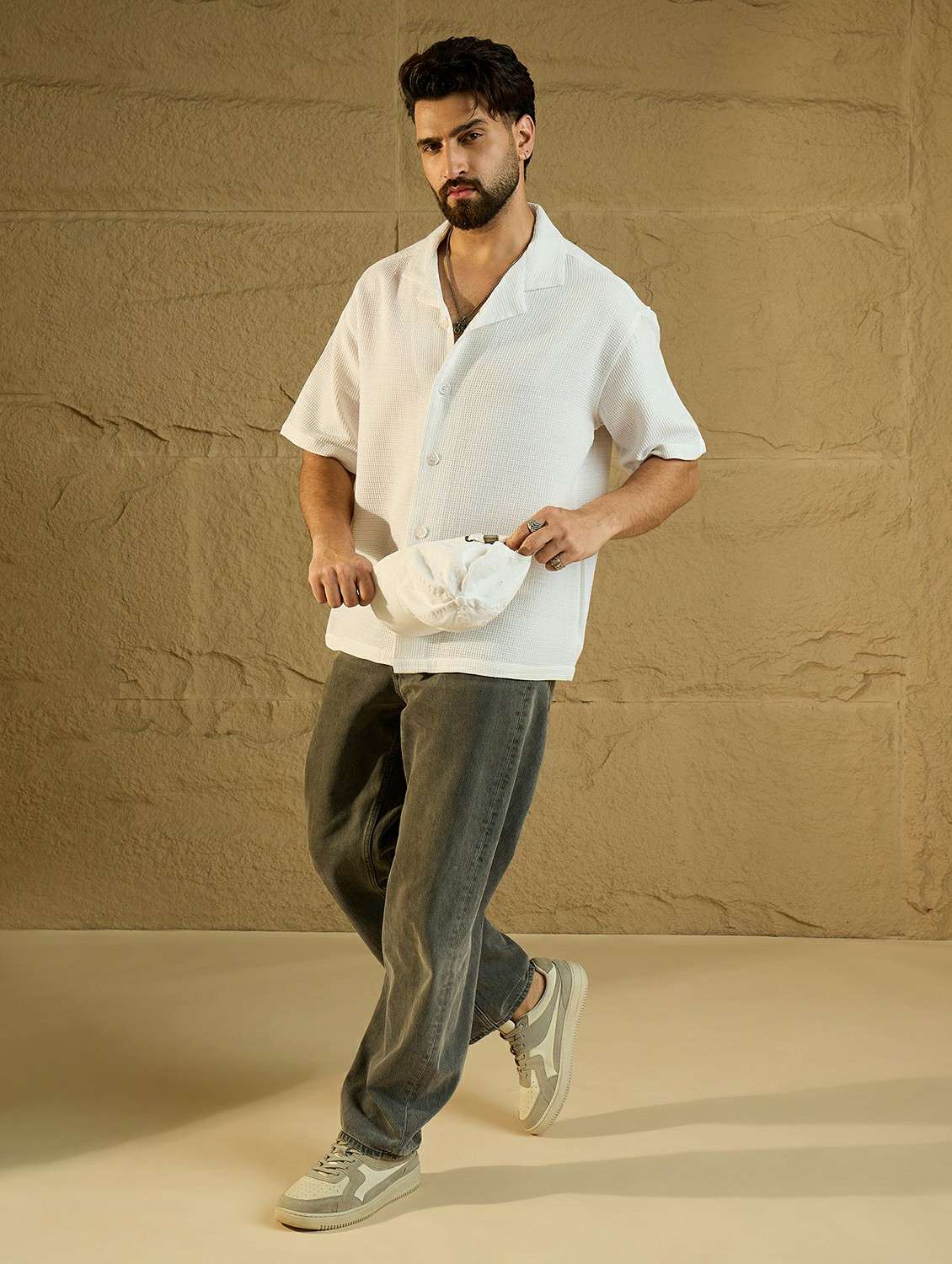 men textured short sleeve oversized casual shirt - 22438383 -  Standard Image - 5