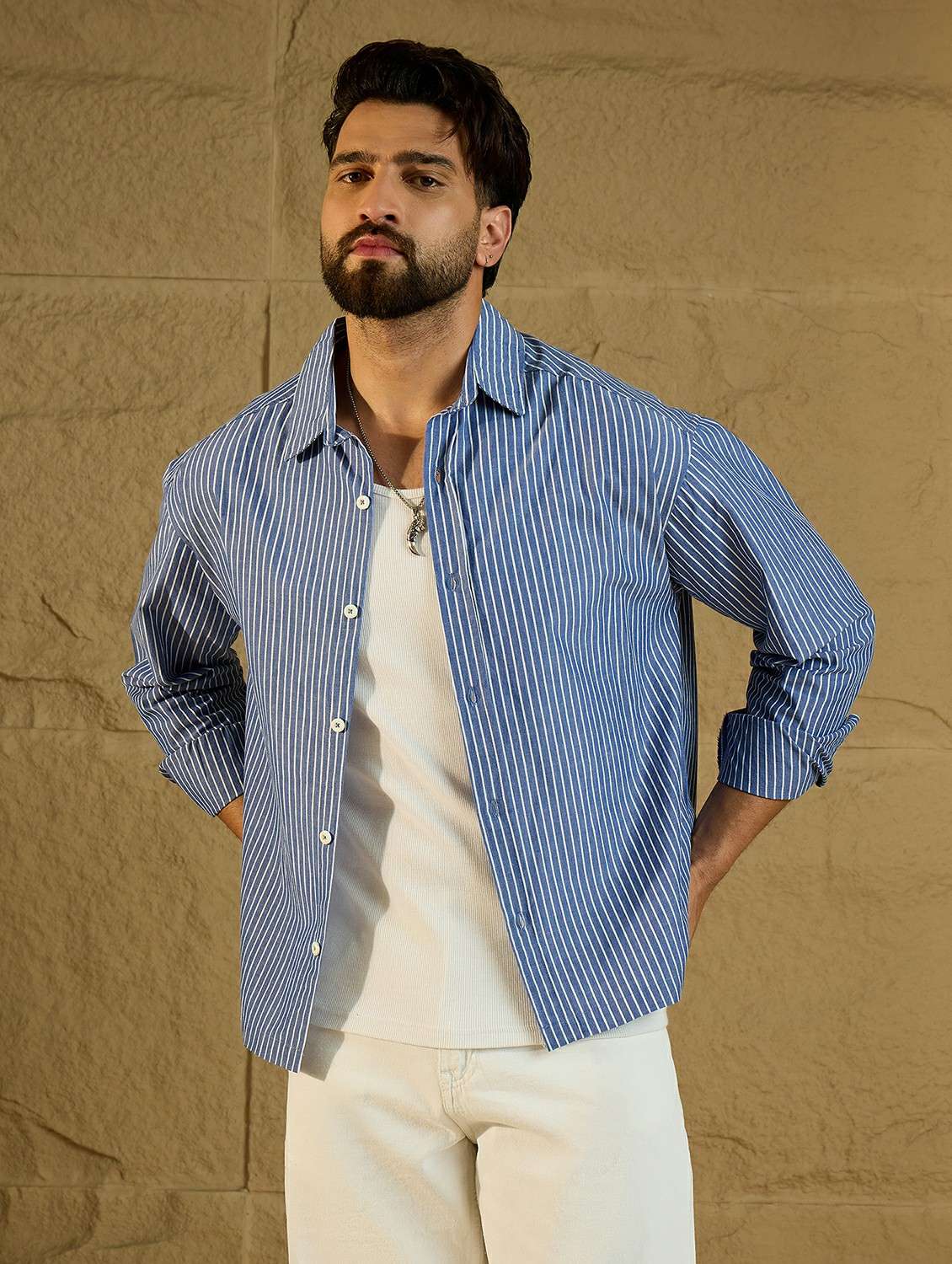 men striped long sleeve oversized casual shirt