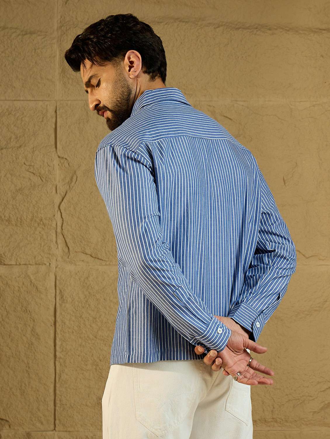 men striped long sleeve oversized casual shirt - 22438386 -  Standard Image - 3