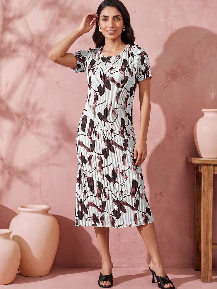 women floral polyester a-line midi dress
