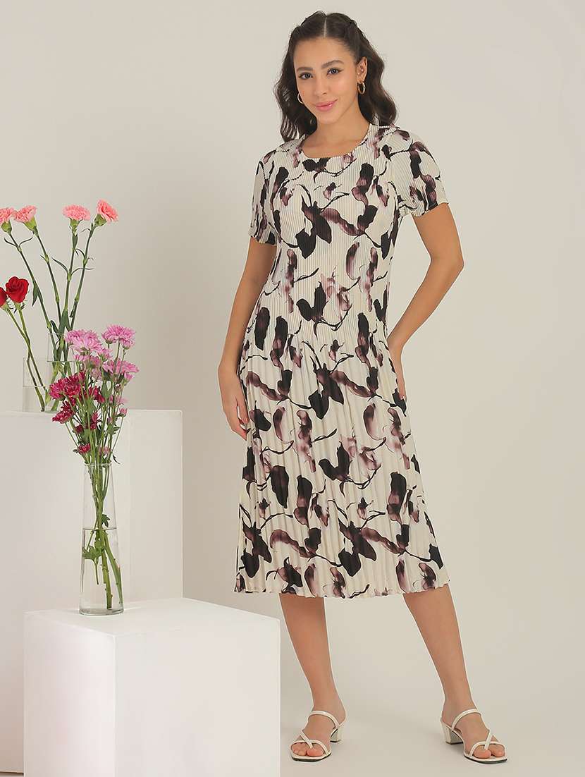women floral polyester a-line midi dress - 22438426 -  Standard Image - 3