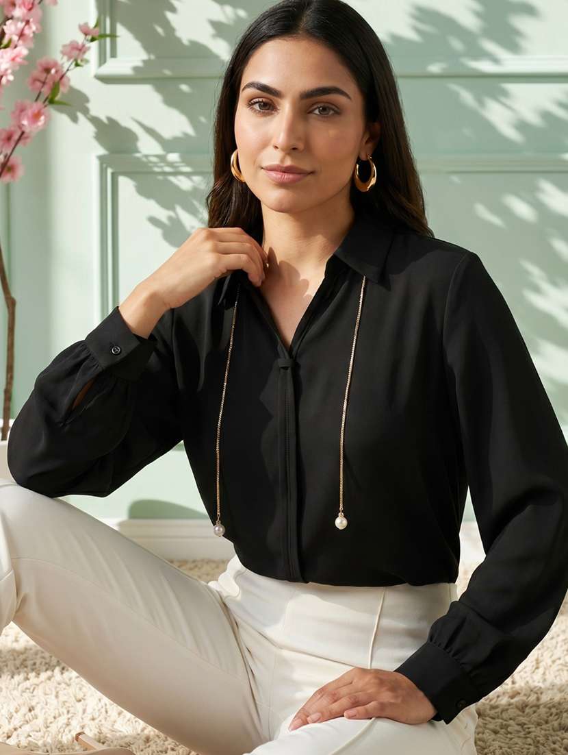 women black polyester regular top