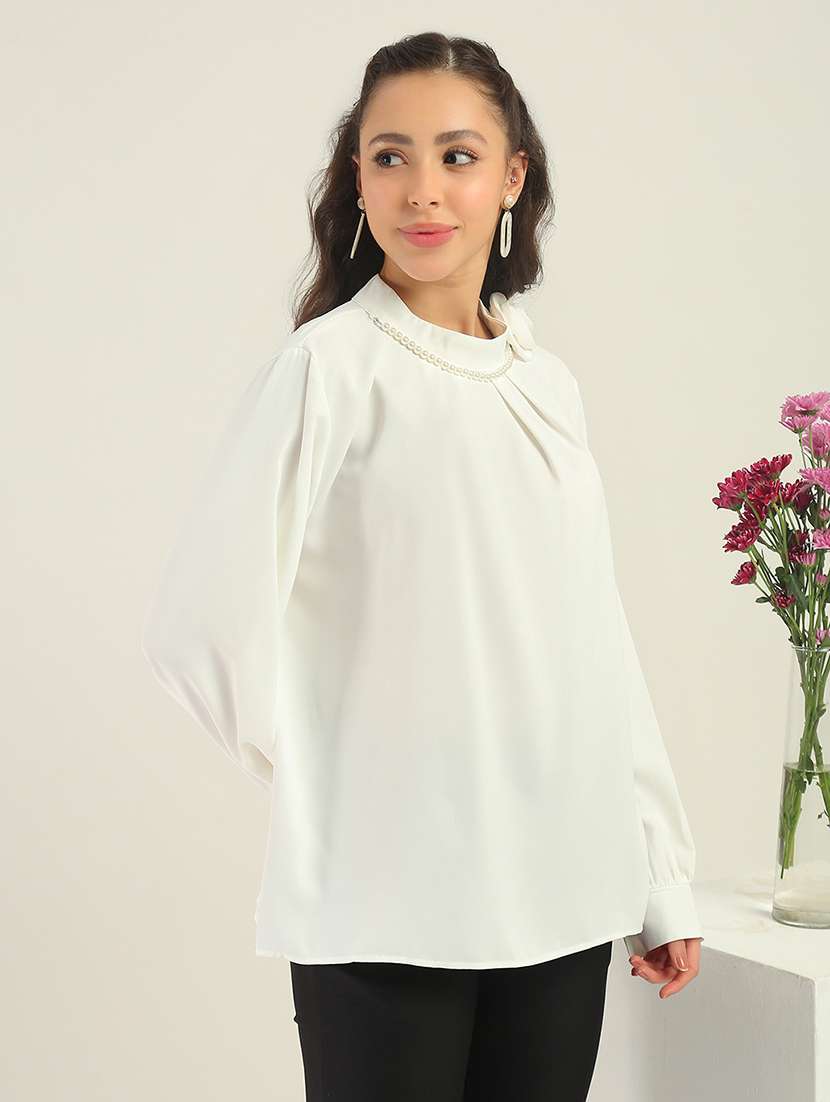 Women White Polyester Regular Top - 22438434 -  Standard Image - 3