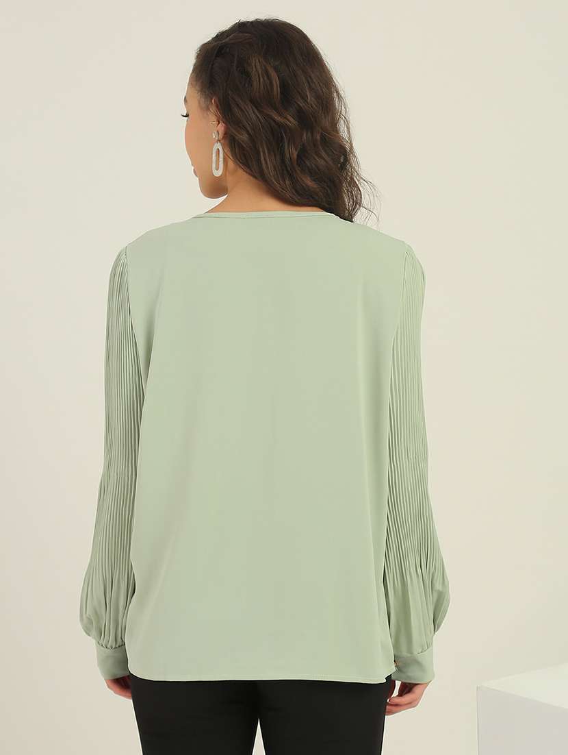 women green solid  long sleeves top - 22438436 -  Standard Image - 3