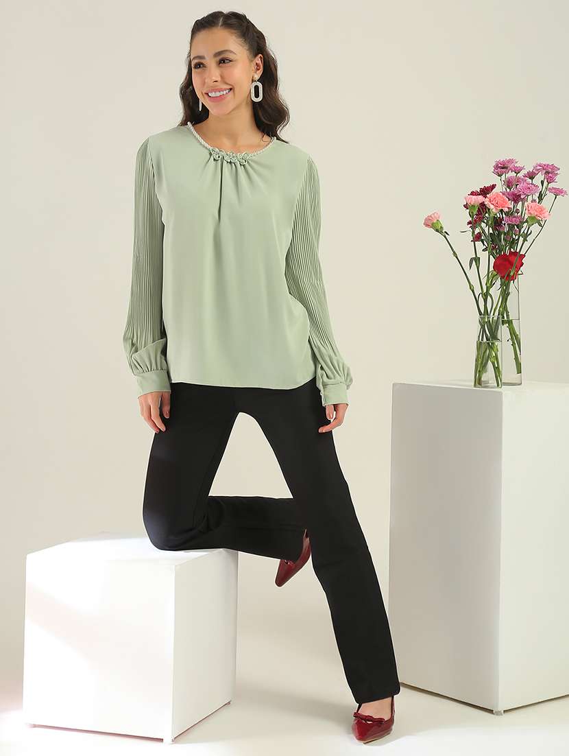 women green solid  long sleeves top - 22438436 -  Standard Image - 5