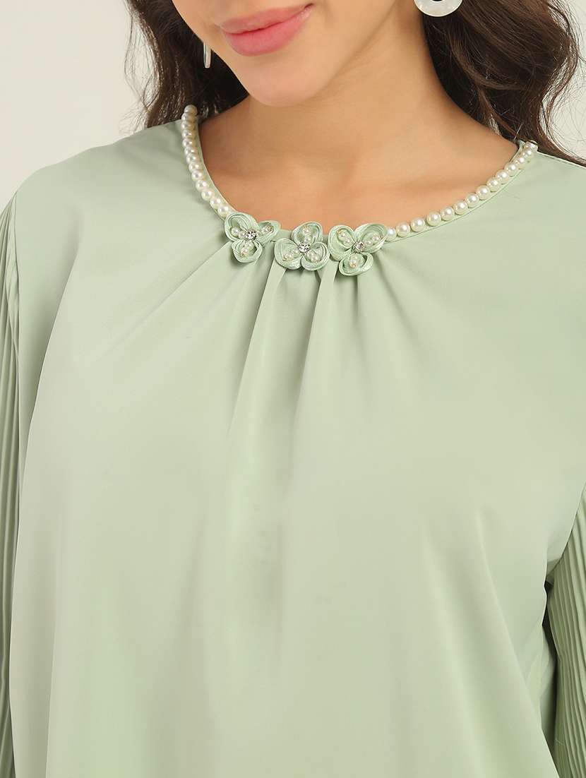 Women Green Solid Long Sleeves Top - 22438436 -  Standard Image - 5