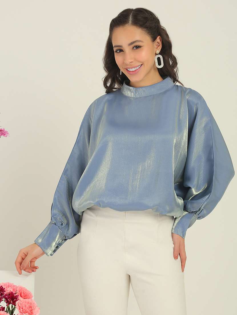 women blue polyester regular top