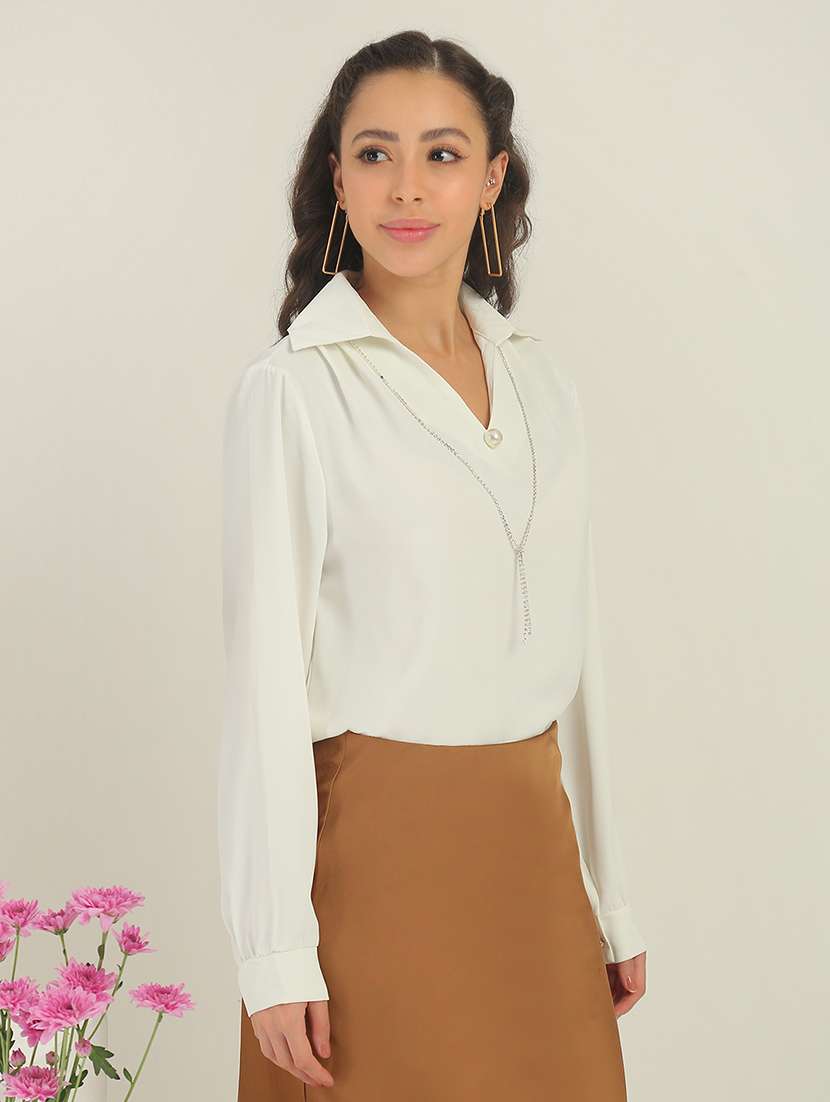  women white polyester regular top - 22438445 -  Standard Image - 3
