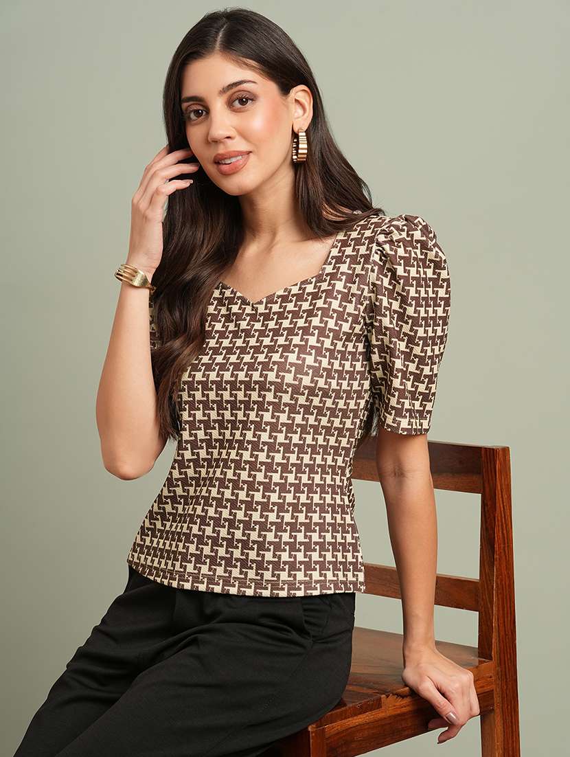 women brown polyester regular top