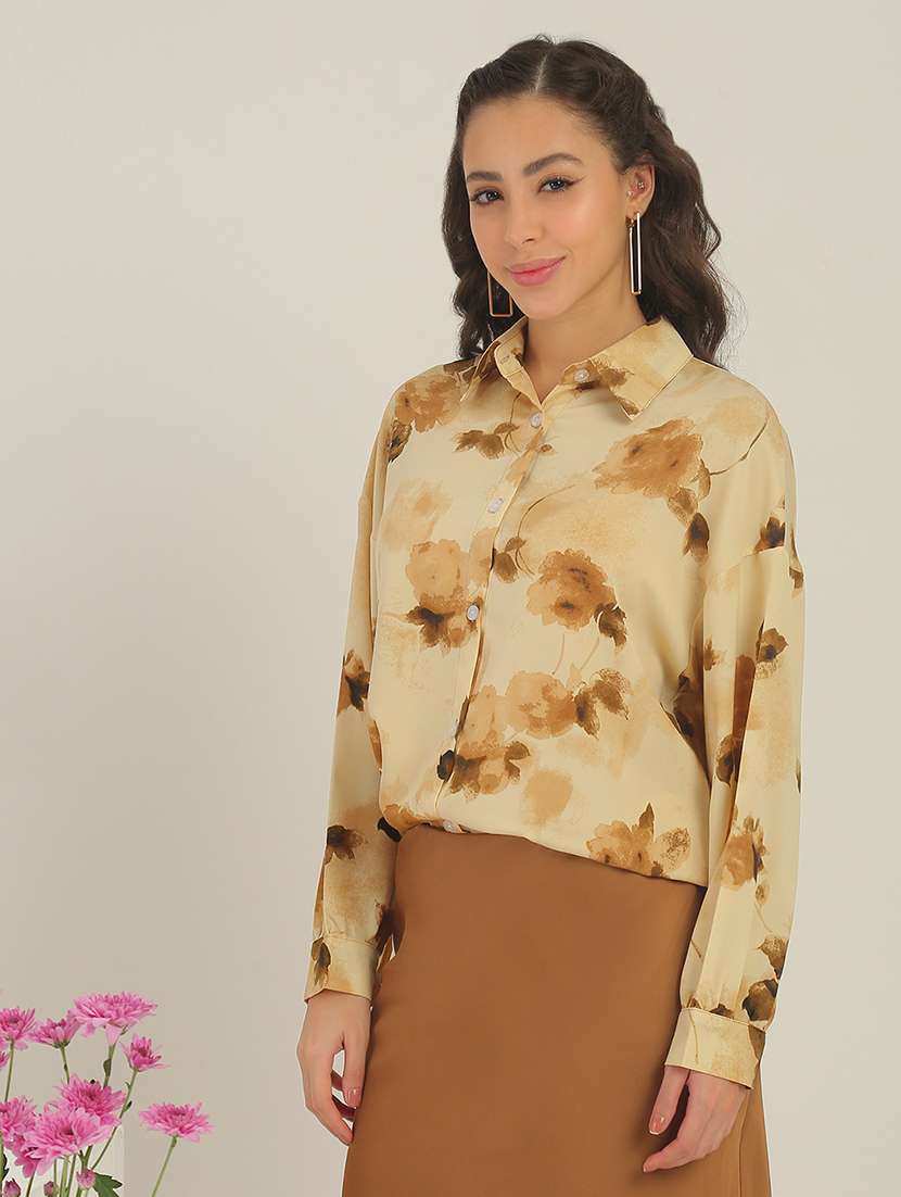 women beige polyester regular shirt - 22438454 -  Standard Image - 3