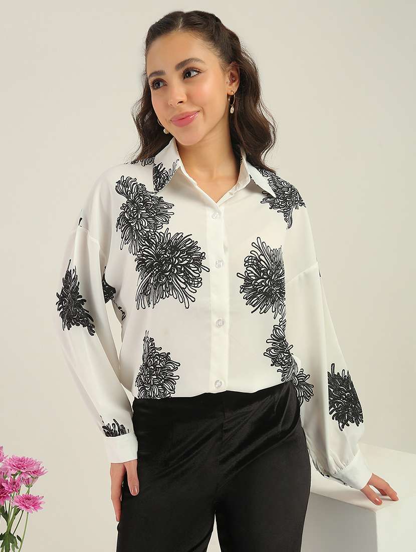 women white polyester regular shirt