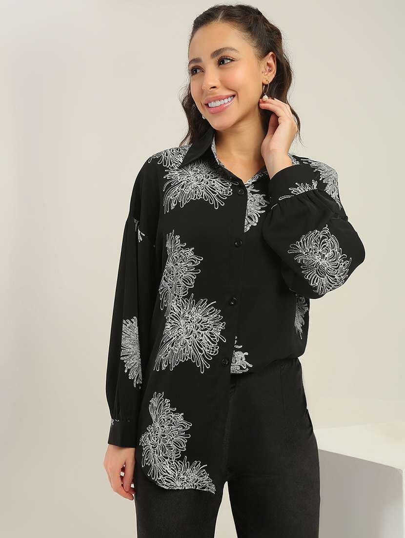 floral print polyester relaxed fit shirt