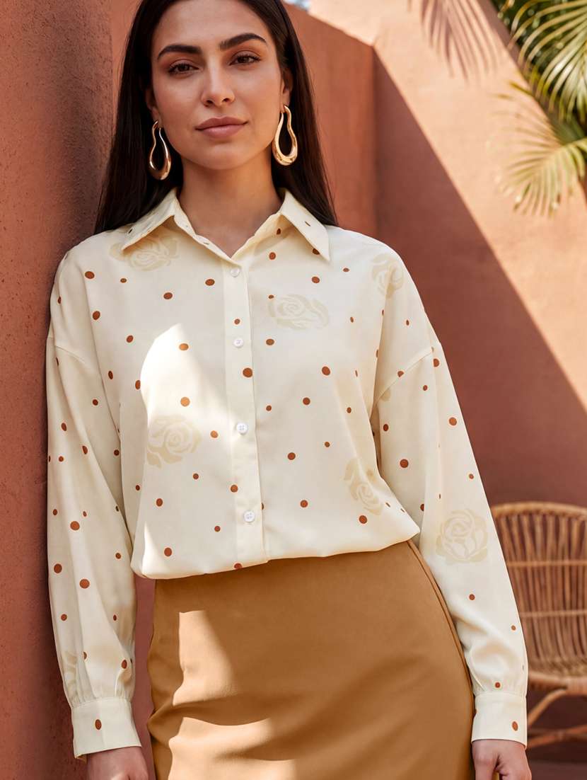 women brown polyester regular shirt