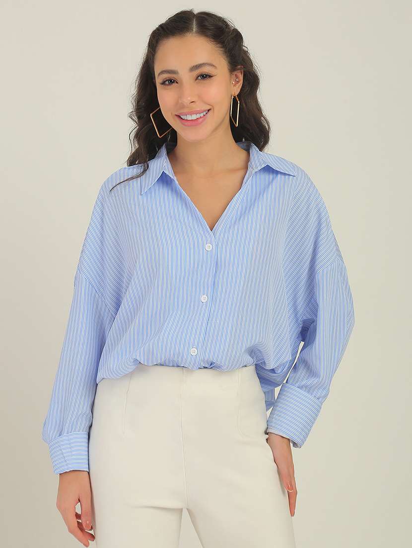 women blue polyester regular shirt