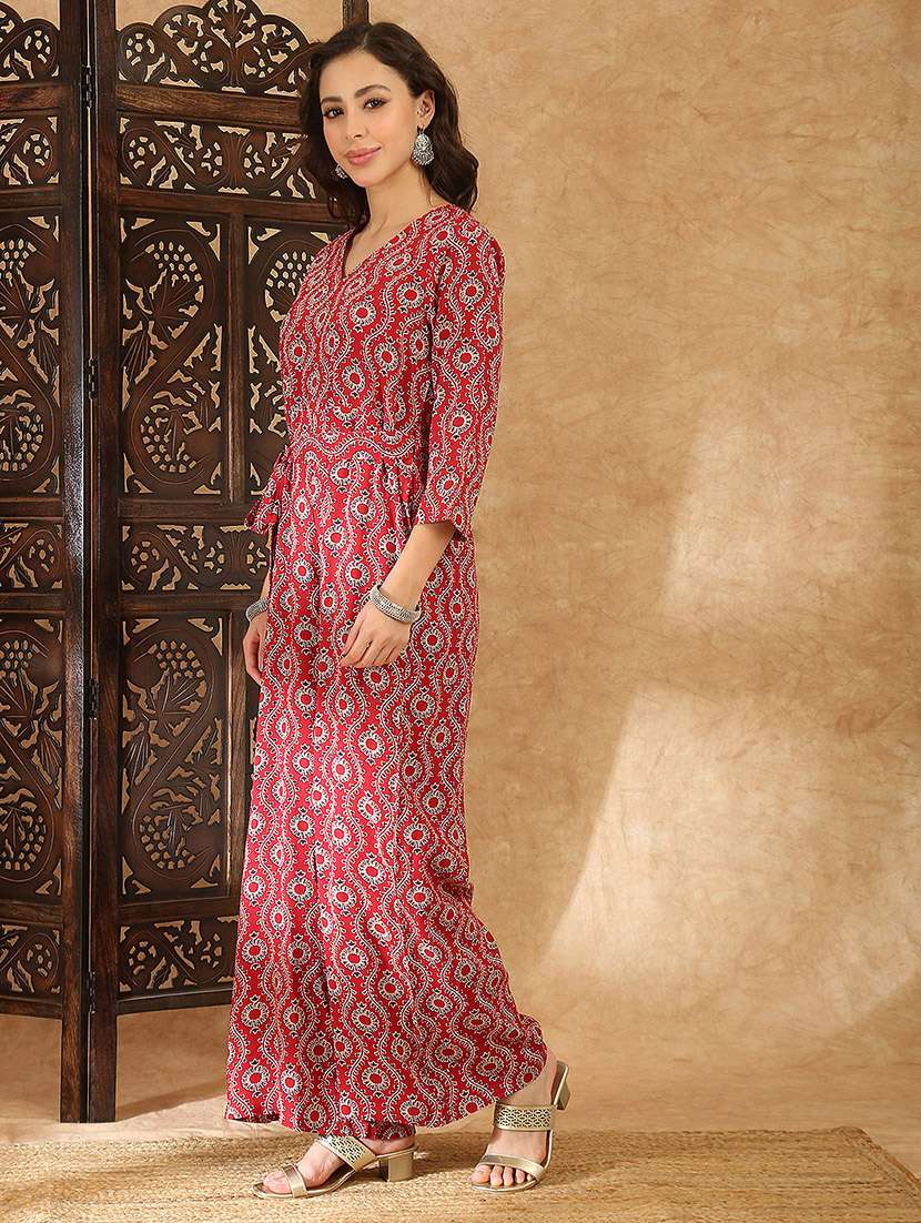 women maroon cotton full leg jumpsuit - 22438465 -  Standard Image - 3