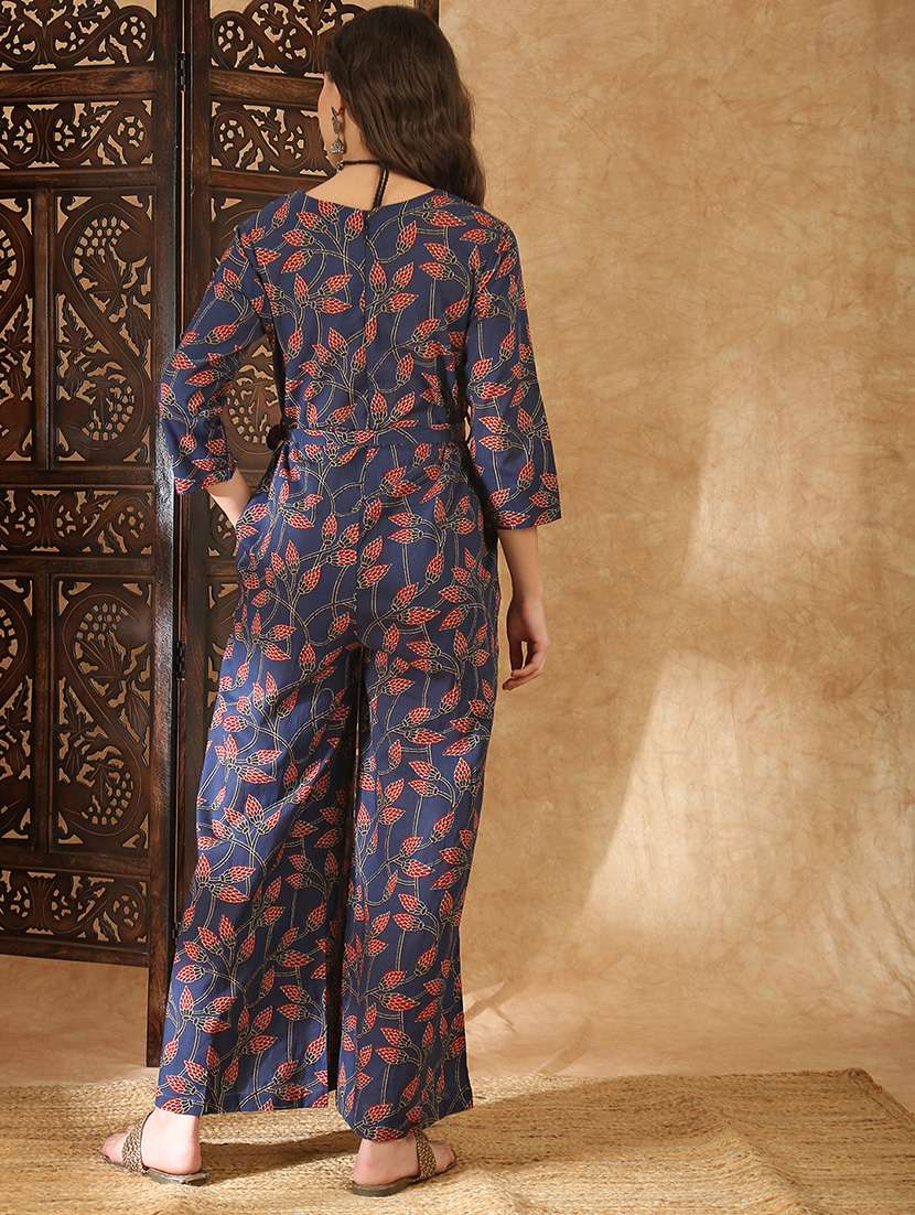 women blue cotton full leg jumpsuit - 22438466 -  Standard Image - 3