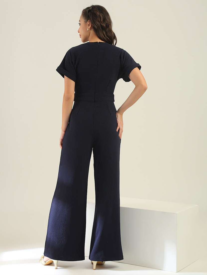 women navy blue polyester full leg jumpsuit - 22438467 -  Standard Image - 3