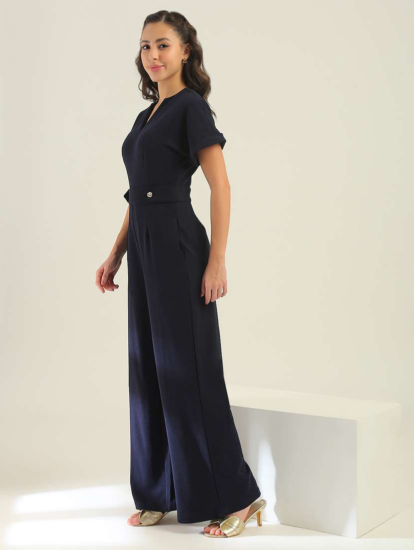 women navy blue polyester full leg jumpsuit - 22438467 -  Standard Image - 3