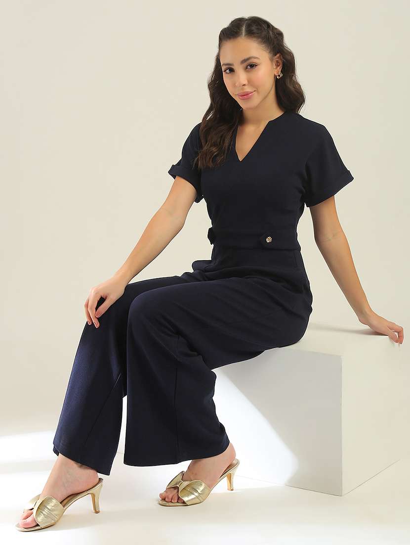 women navy blue polyester full leg jumpsuit - 22438467 -  Standard Image - 5