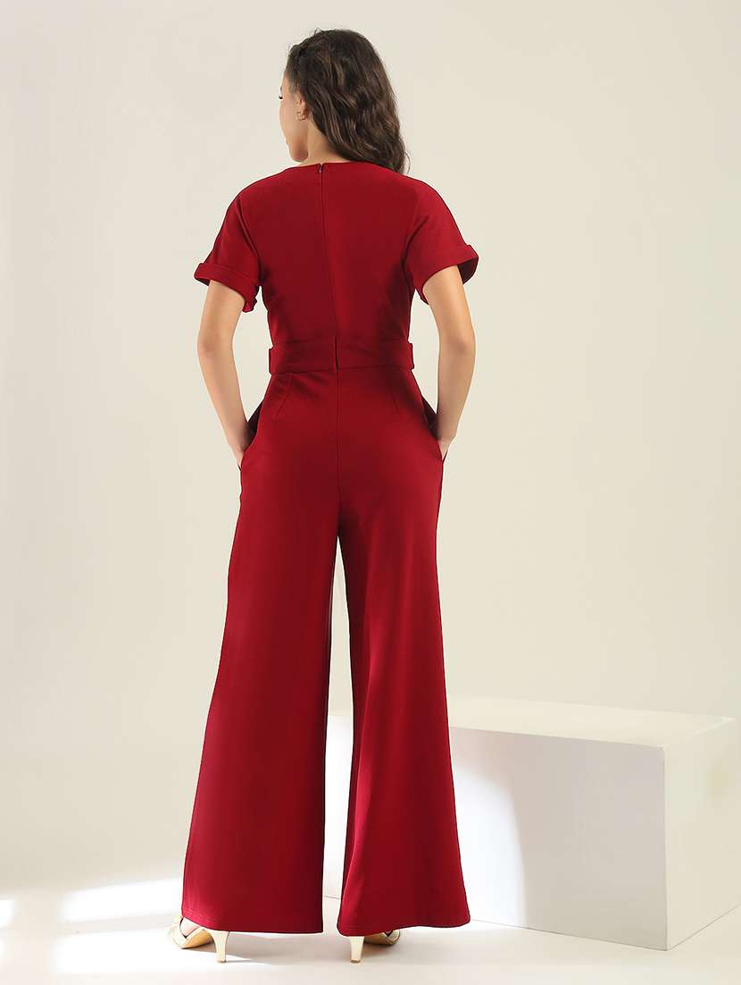 women maroon polyester full leg jumpsuit - 22438468 -  Standard Image - 3