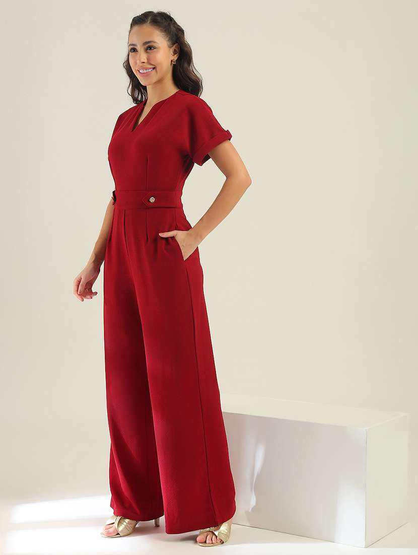 women maroon polyester full leg jumpsuit - 22438468 -  Standard Image - 3
