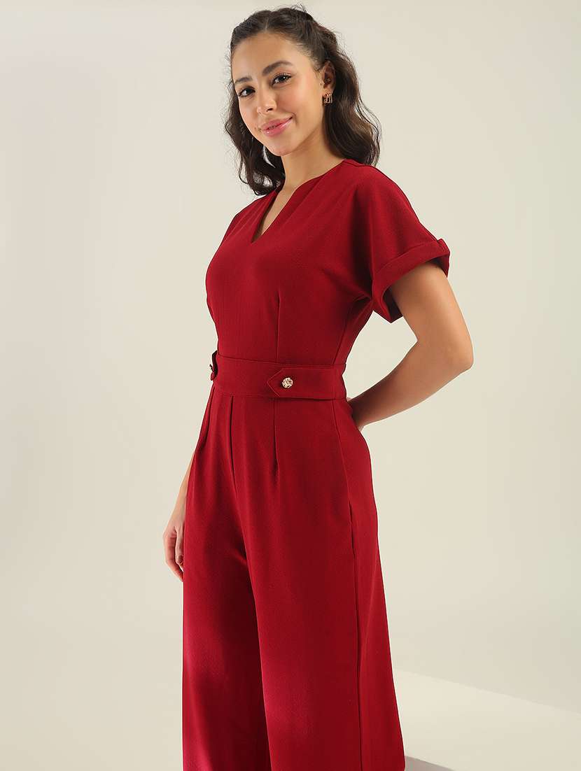women maroon polyester full leg jumpsuit - 22438468 -  Standard Image - 5