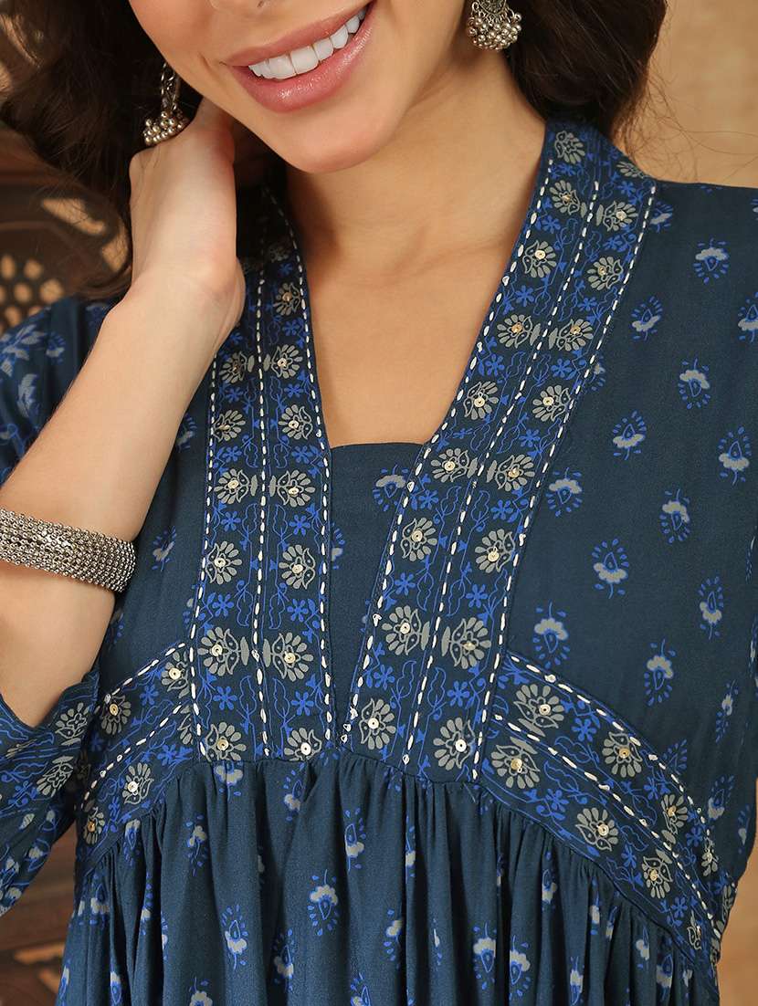 women blue rayon a-line ethnic dress - 22438472 -  Standard Image - 5