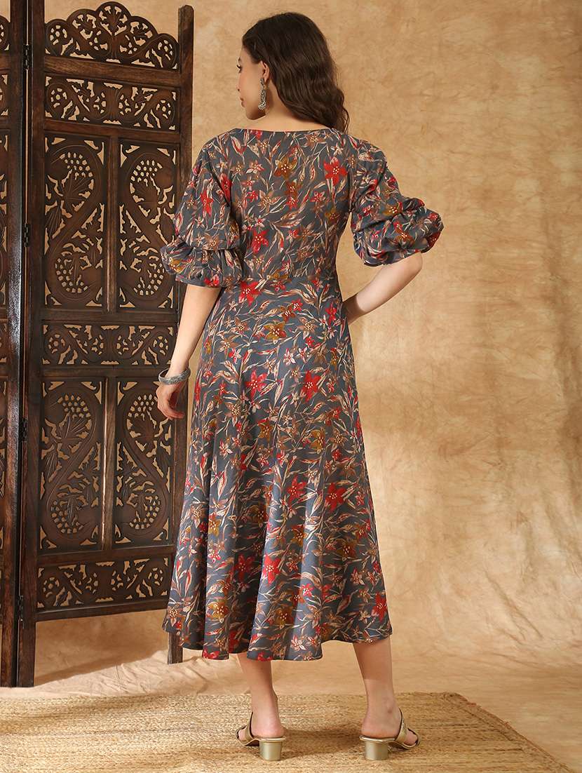 women grey rayon a-line ethnic dress - 22438473 -  Standard Image - 3