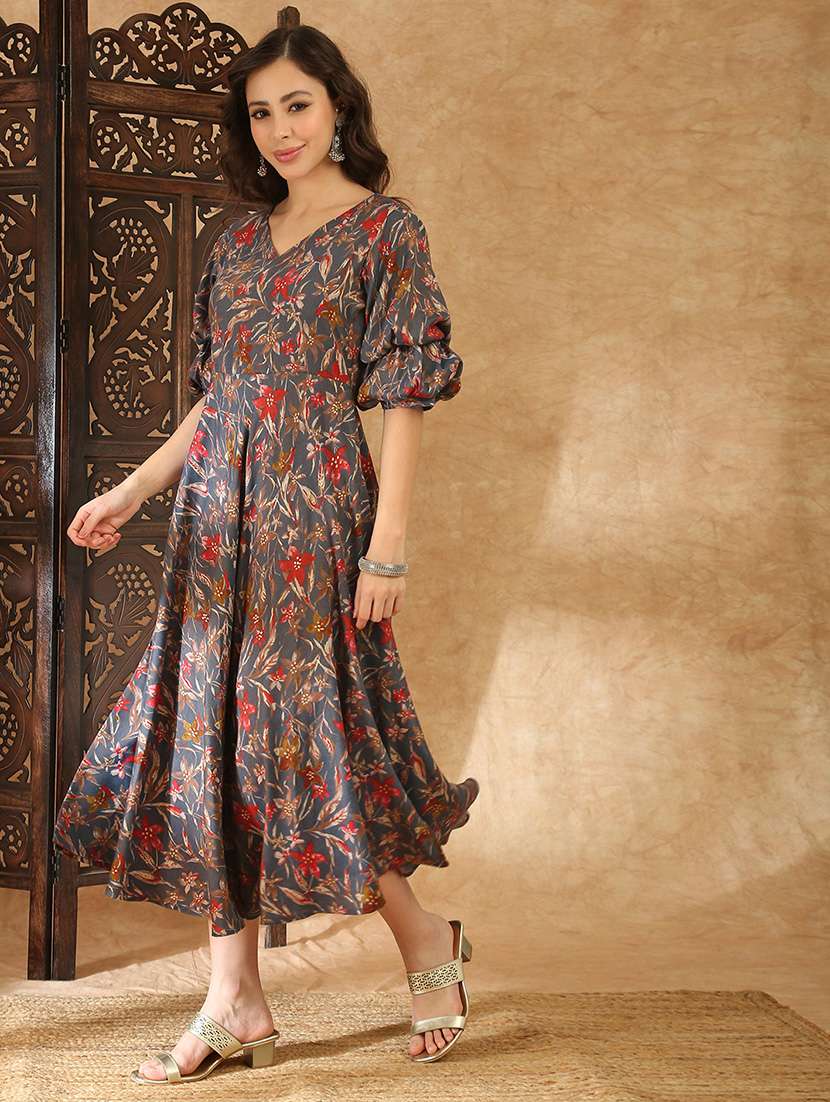 women grey rayon a-line ethnic dress - 22438473 -  Standard Image - 3
