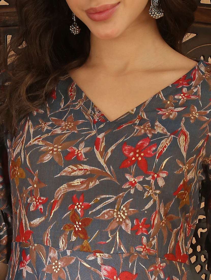 women grey rayon a-line ethnic dress - 22438473 -  Standard Image - 5