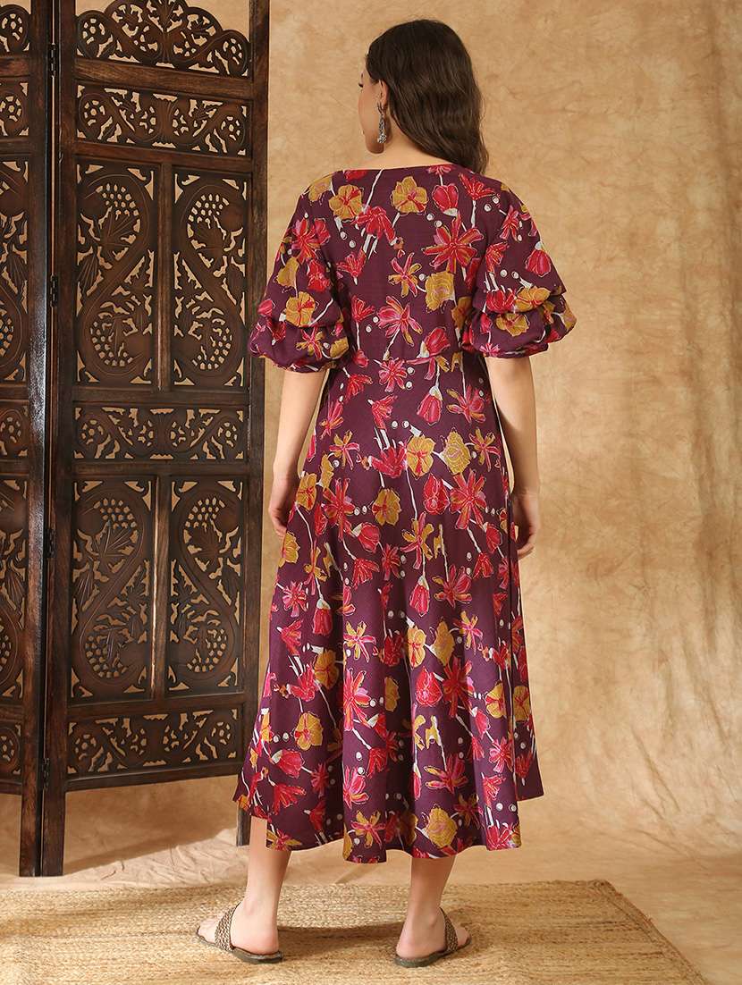 women purple rayon a-line ethnic dress - 22438474 -  Standard Image - 3