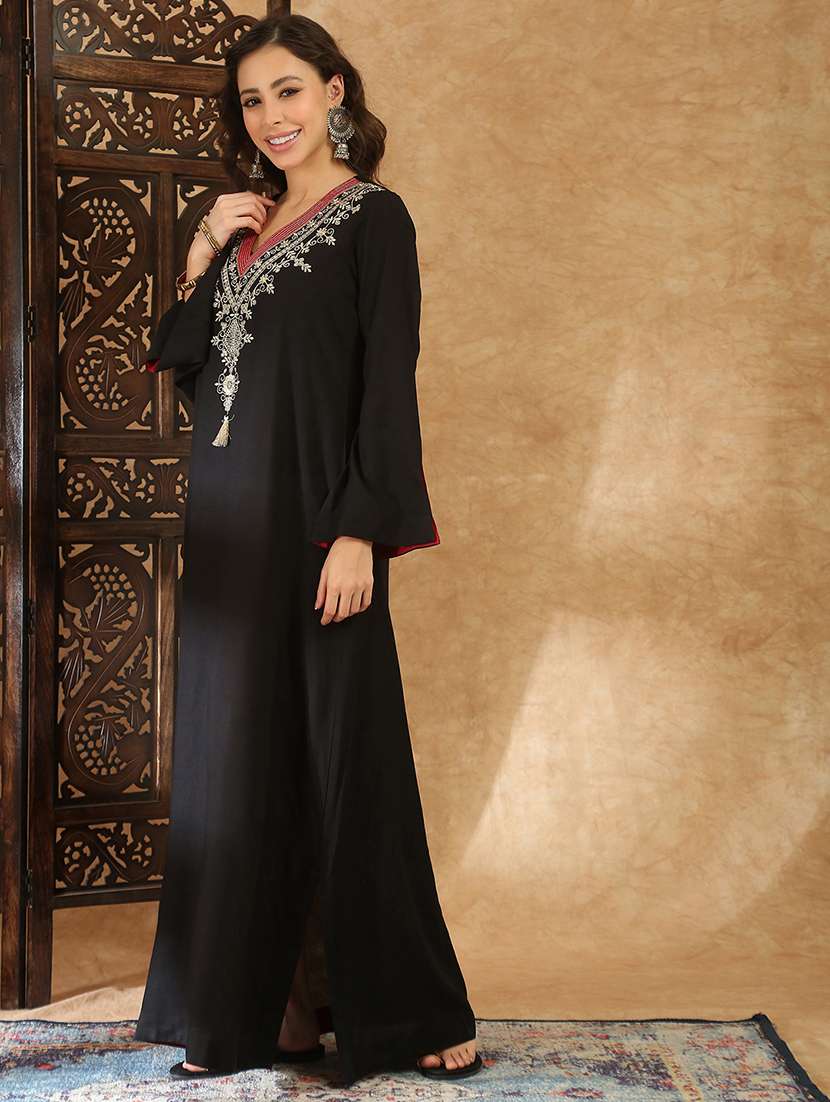 women black rayon a-line ethnic dress - 22438476 -  Standard Image - 3