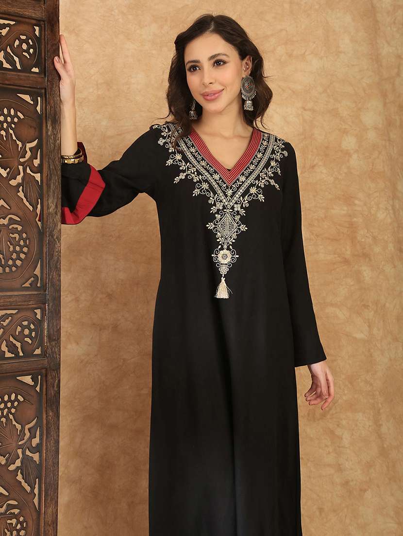 women black rayon a-line ethnic dress - 22438476 -  Standard Image - 5