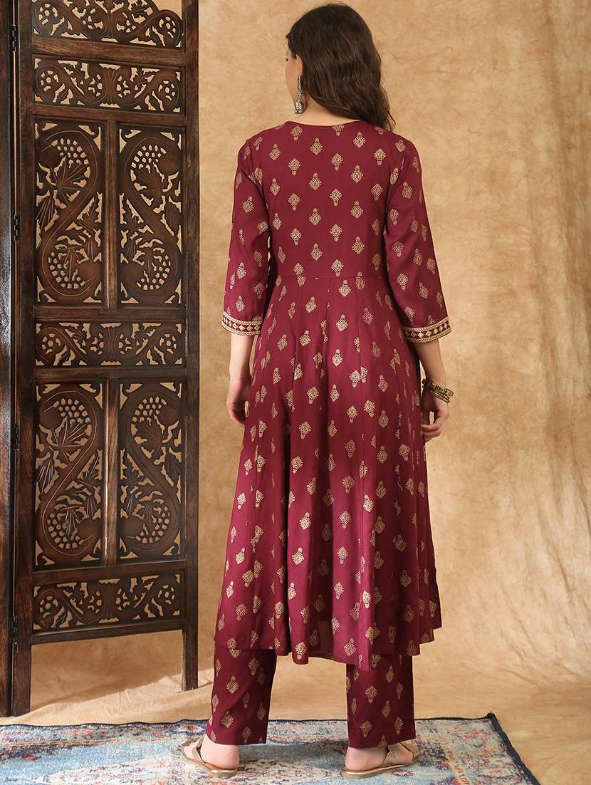 women burgundy kurta pant set - 22438508 -  Standard Image - 3
