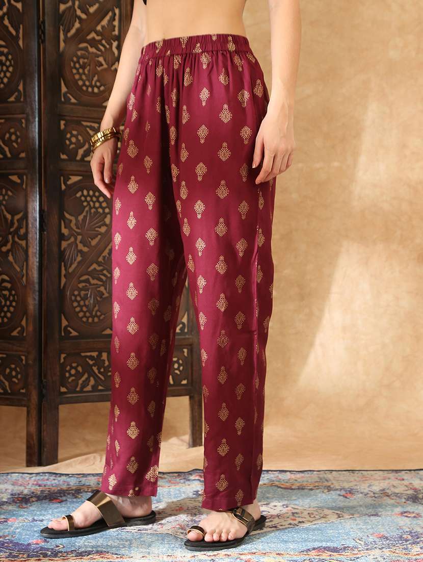 women burgundy kurta pant set - 22438508 -  Standard Image - 5