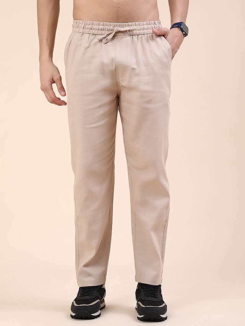 beige cotton  full length track pant