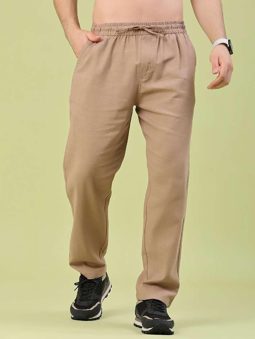 men solid mid rise full length track pant