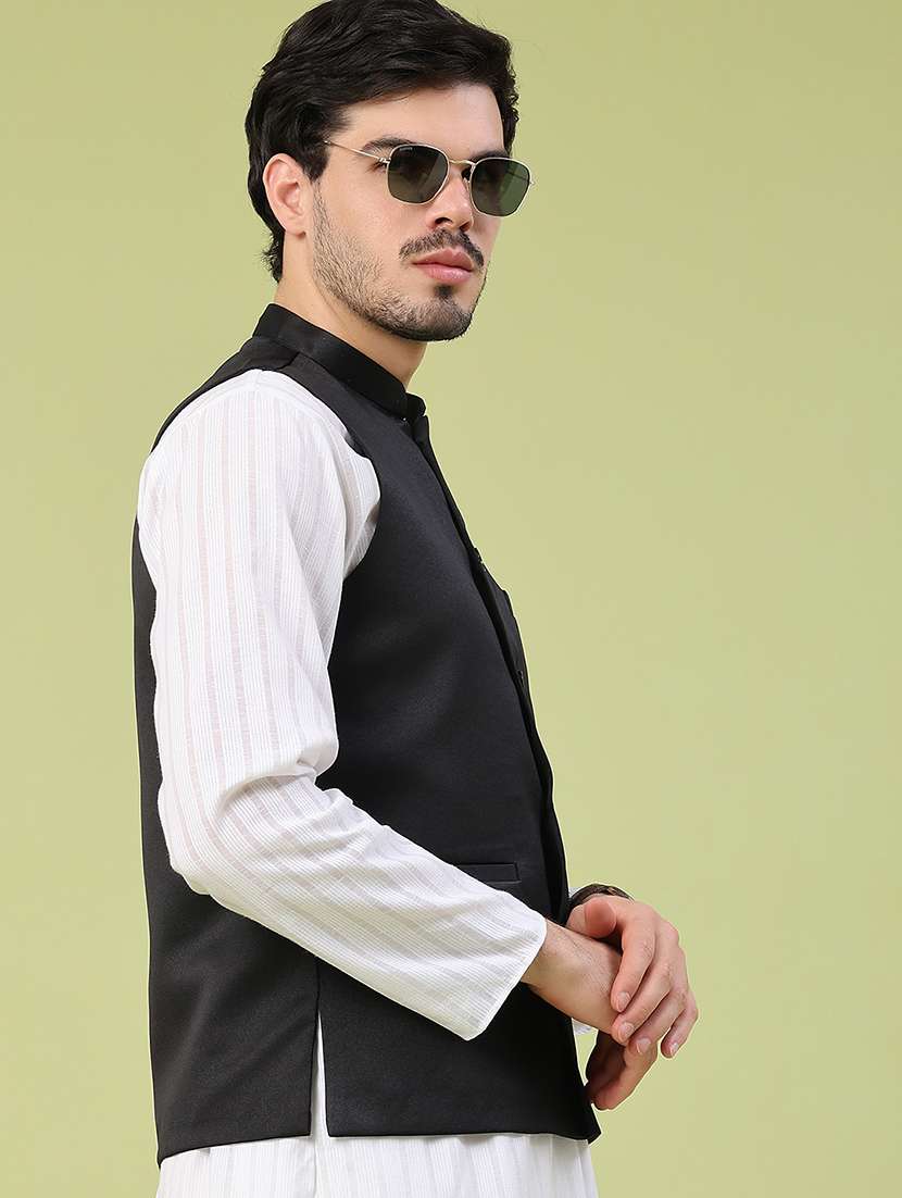 men solid mandarin neck regular fit nehru jacket